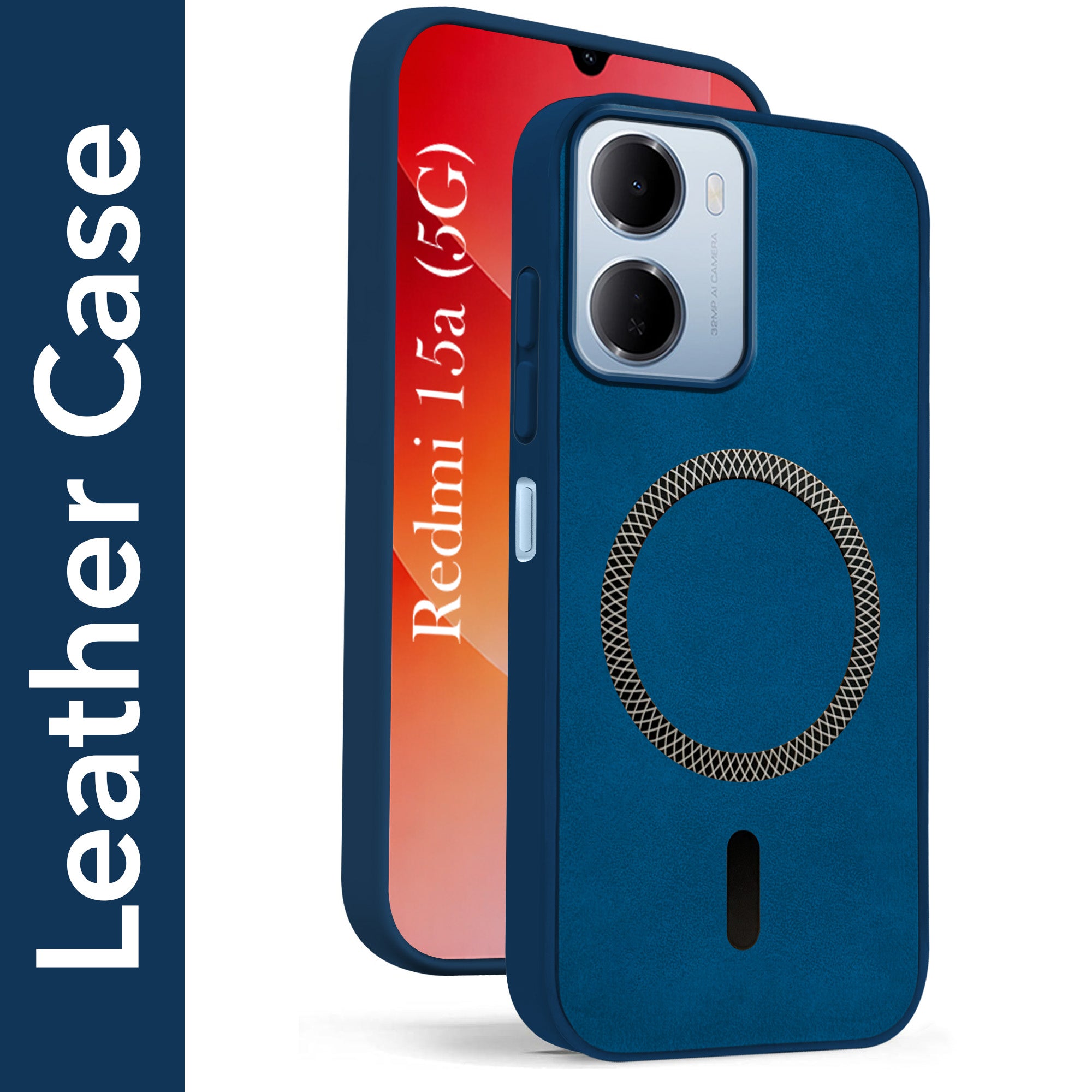 For Redmi 15A 5G Back Cover Case Leather Finish (MagSafe Compatible Wireless Charging | Soft Touch | Camera Bump Protection)