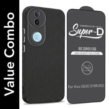 For Vivo iQOO Z10R Combo with Back Cover and 9H Tempered Glass (Liquid Silicone | Camera Protection | Oleophobic Coating Screen Glass)