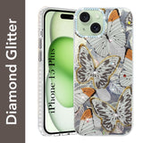 For Apple iPhone 15 Plus Back Cover Case (Luxury Floral Glitter Cute Butterfly | Diamond Studded Camera Bump | Girls & Women Design)