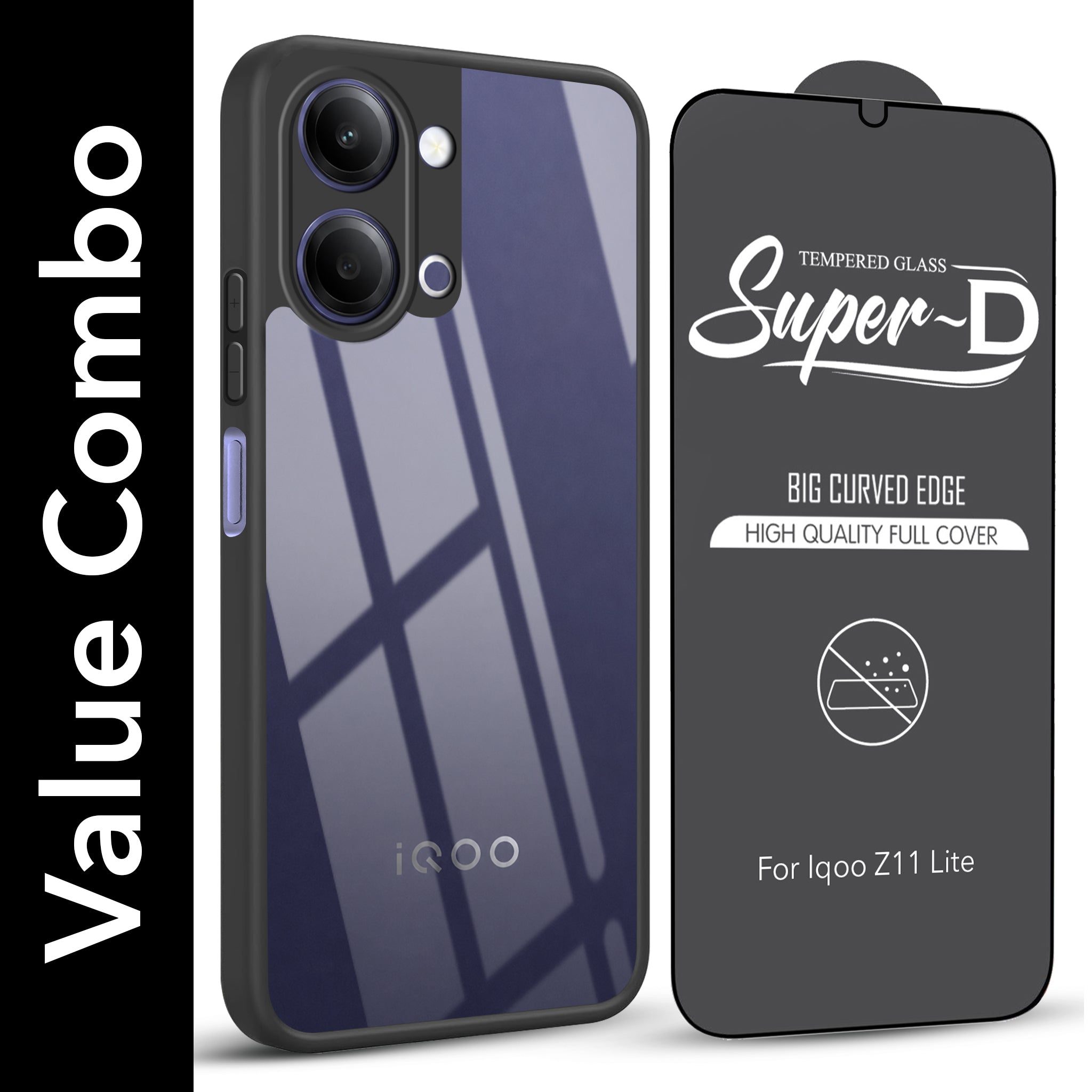 For Vivo iQOO Z11 Lite Combo with Back Cover and 9H Tempered Glass (Lifetime Anti-Yellow | Crystal Clear Shockproof | Oleophobic Coating Screen Glass)