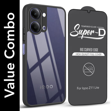 For Vivo iQOO Z11 Lite Combo with Back Cover and 9H Tempered Glass (Lifetime Anti-Yellow | Crystal Clear Shockproof | Oleophobic Coating Screen Glass)