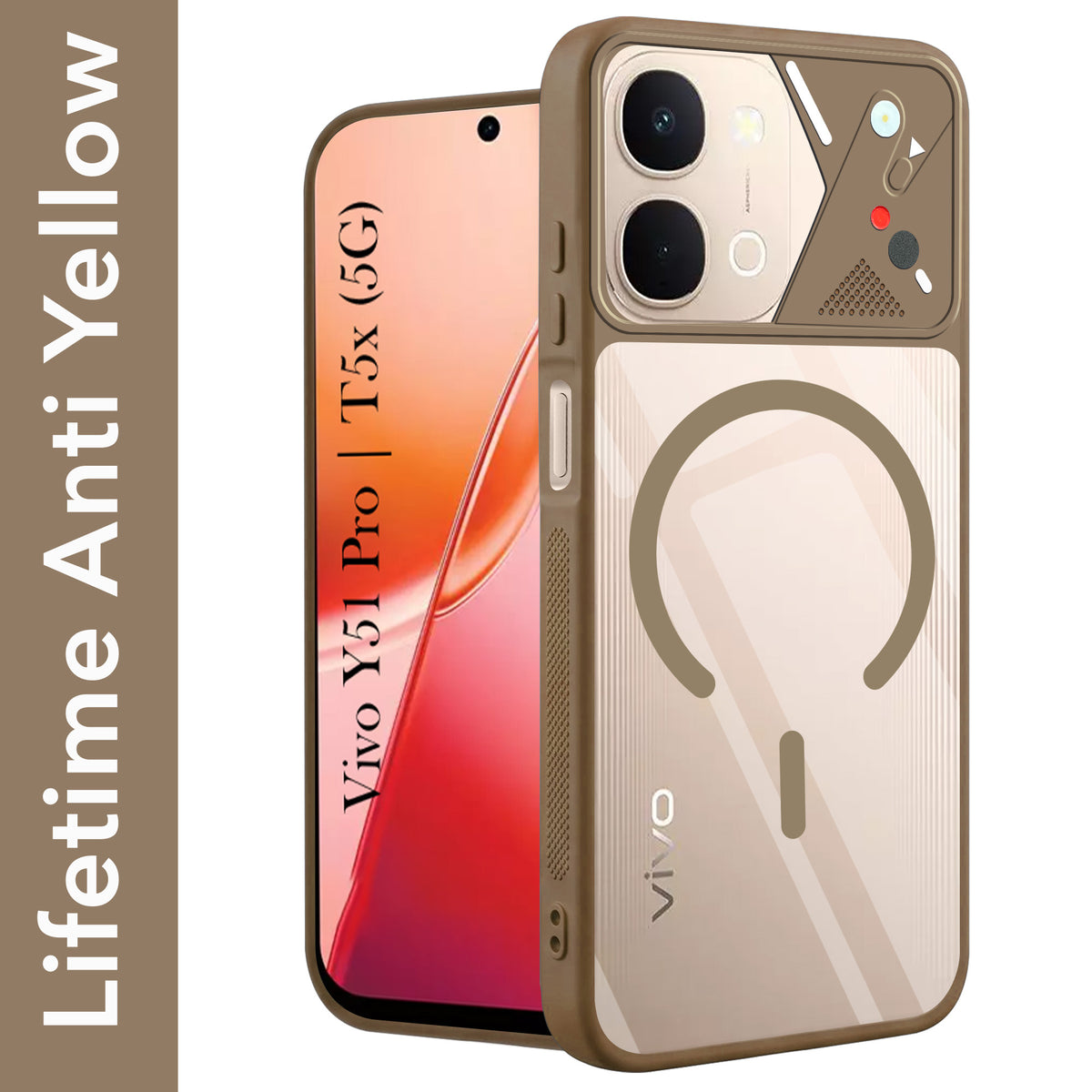For Vivo Y51 Pro 5G | Vivo T5x Back Cover Case Lifetime Anti-Yellow Clear (Camera Protection | Side Grip | Wireless MagSafe Compatible)