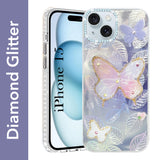 For Apple iPhone 15 Back Cover Case (Luxury Floral Glitter Cute Butterfly | Diamond Studded Camera Bump | Girls & Women Design)