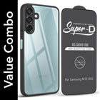 For Samsung Galaxy M15 5G Combo with Back Cover and 9H Tempered Glass (Lifetime Anti-Yellow | Crystal Clear Shockproof | Oleophobic Coating Screen Glass)
