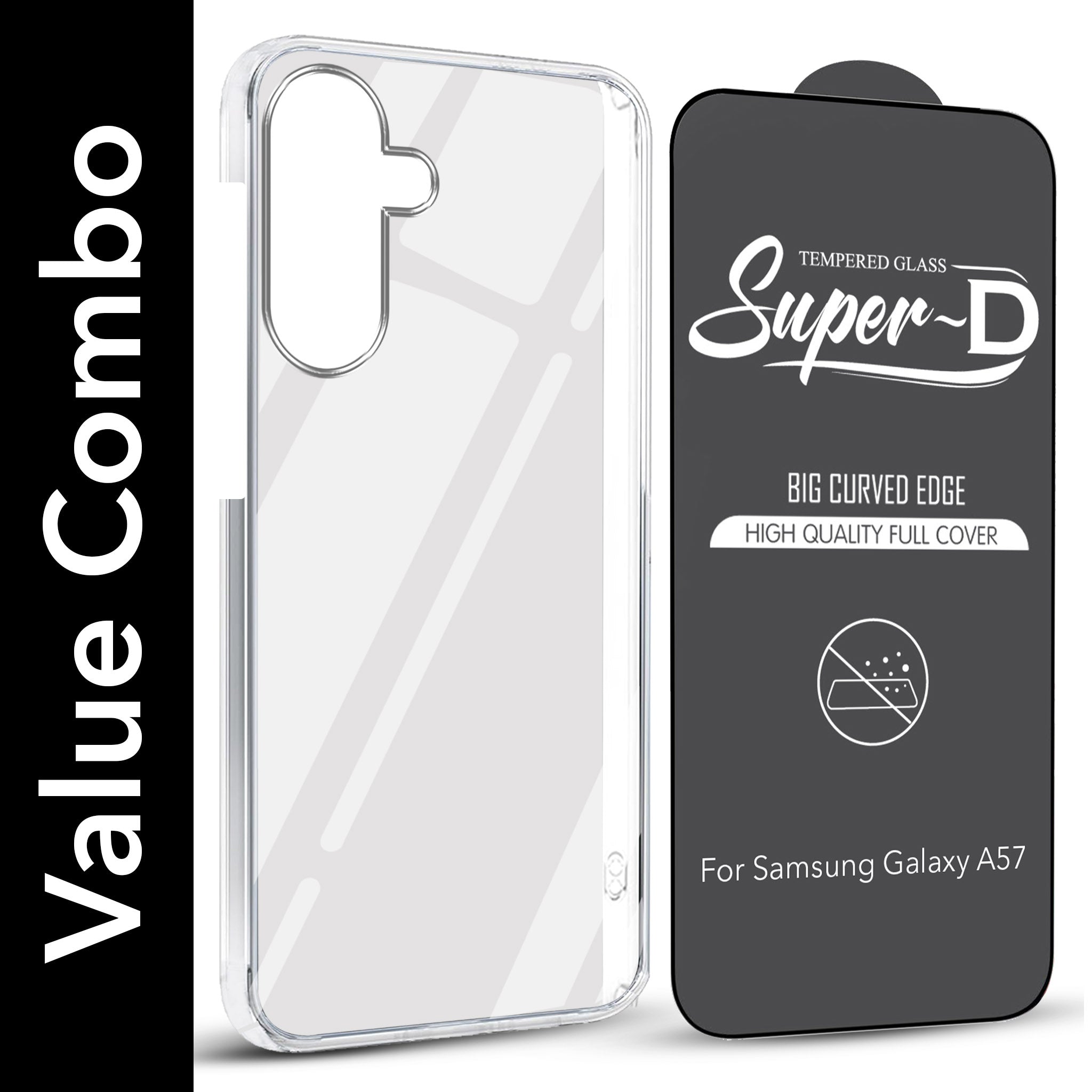 For Samsung Galaxy A57 5G Combo with Back Cover and 9H Tempered Glass (Lifetime Anti-Yellow | Sleek Hard Crystal | Oleophobic Coating Screen Glass)