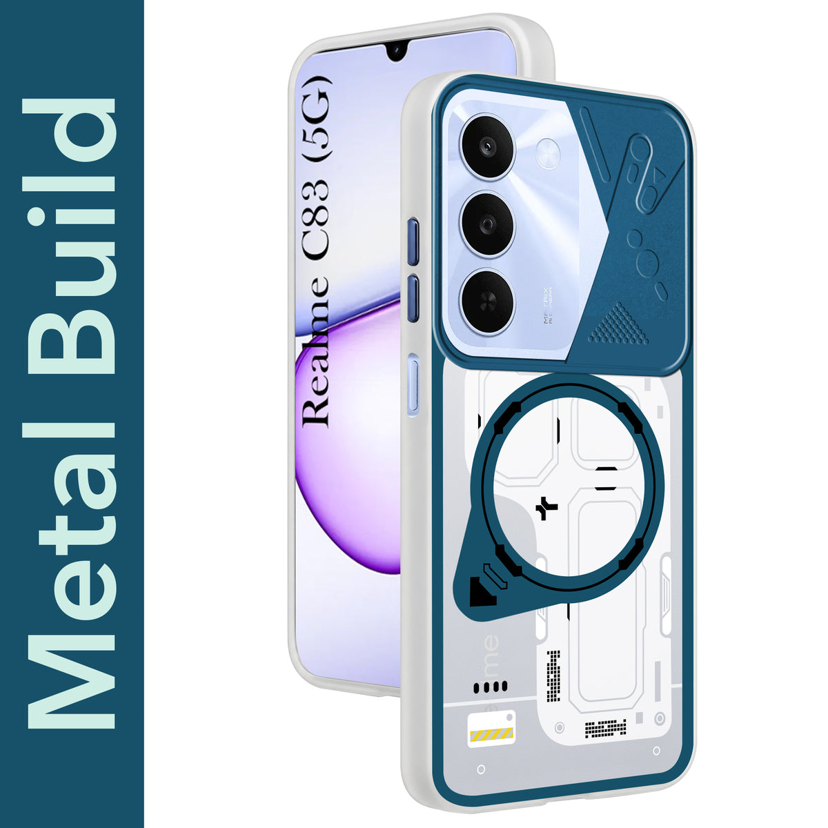 For Realme C83 5G Metallic Back Cover Case (Metallic Camera Protection & Buttons | Translucent Milky Shade | Hard Polycarbonate)