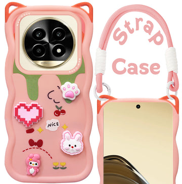 For Realme 14 Pro Lite Back Case Cover Strap(3D embossed Figures | Strap Holder | 360* Soft Cushion with Camera Bump)