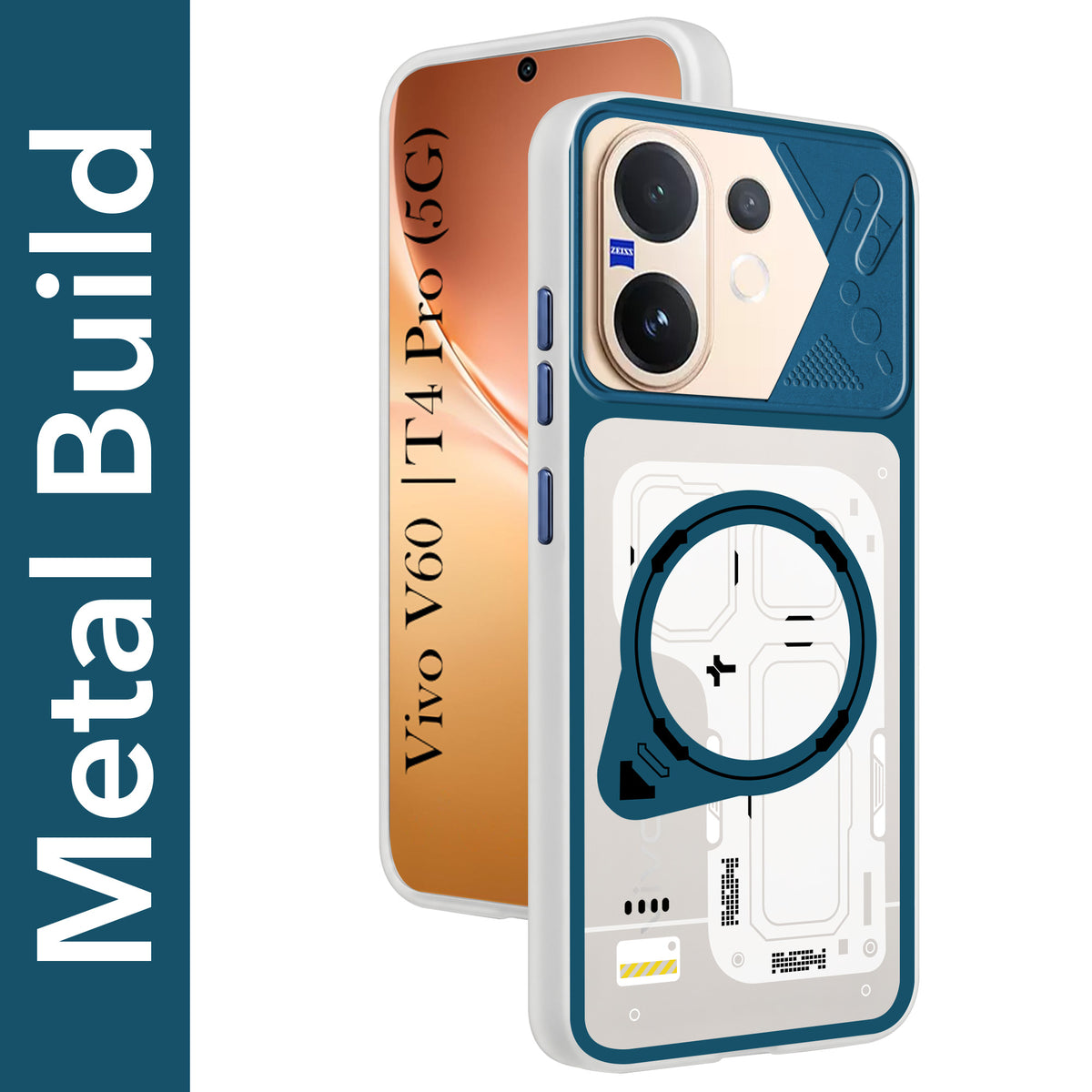 For Vivo V60 | Vivo T4 Pro Metallic Back Cover Case (Metallic Camera Protection & Buttons | Translucent Milky Shade | Hard Polycarbonate)
