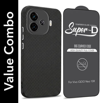 For Vivo iQOO Neo 10R Combo with Back Cover and 9H Tempered Glass (Liquid Silicone | Camera Protection | Oleophobic Coating Screen Glass)