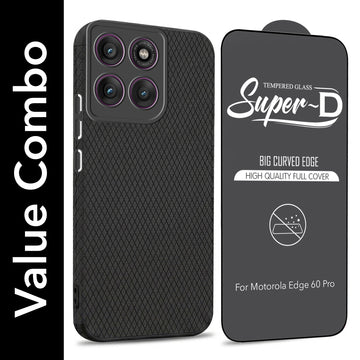 For Motorola Moto Edge 60 Pro Combo with Back Cover and 9H Tempered Glass (Liquid Silicone | Camera Protection | Oleophobic Coating Screen Glass)