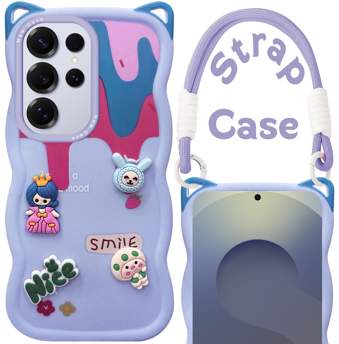 For Samsung Galaxy S25 Ultra Back Case Cover Strap (3D embossed Figures | Strap Holder | 360* Soft Cushion with Camera Bump)