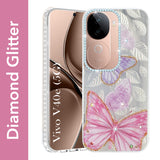 For Vivo V40e Back Cover Case (Luxury Floral Glitter Cute Butterfly | Diamond Studded Camera Bump | Girls & Women Design)