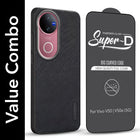 For Vivo V50 | Vivo V50e Combo with Back Cover and 9H Tempered Glass (Textured Grip Design | Micro-Fiber Cloth Inside | Oleophobic Coating Screen Glass)