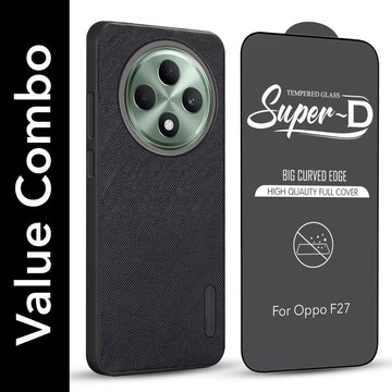 For Oppo F27 5G Combo (Textured Grip Design | Micro-Fiber Cloth Inside | Oleophobic Coating Screen Glass)