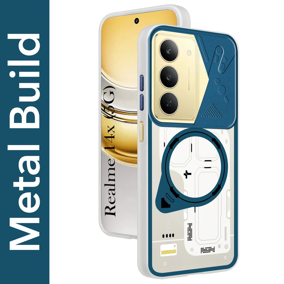 For Realme 14X Metallic Back Cover Case (Metallic Camera Protection & Buttons | Translucent Milky Shade | Hard Polycarbonate)
