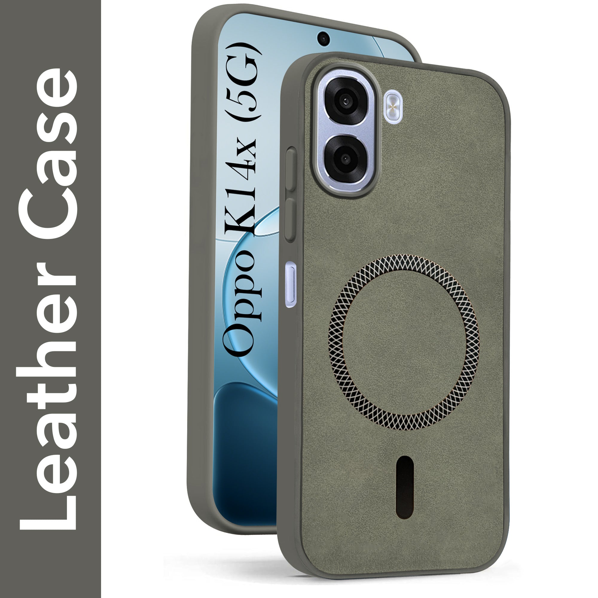 For Oppo K14x 5G Back Cover Case Leather Finish (MagSafe Compatible Wireless Charging | Soft Touch | Camera Bump Protection)