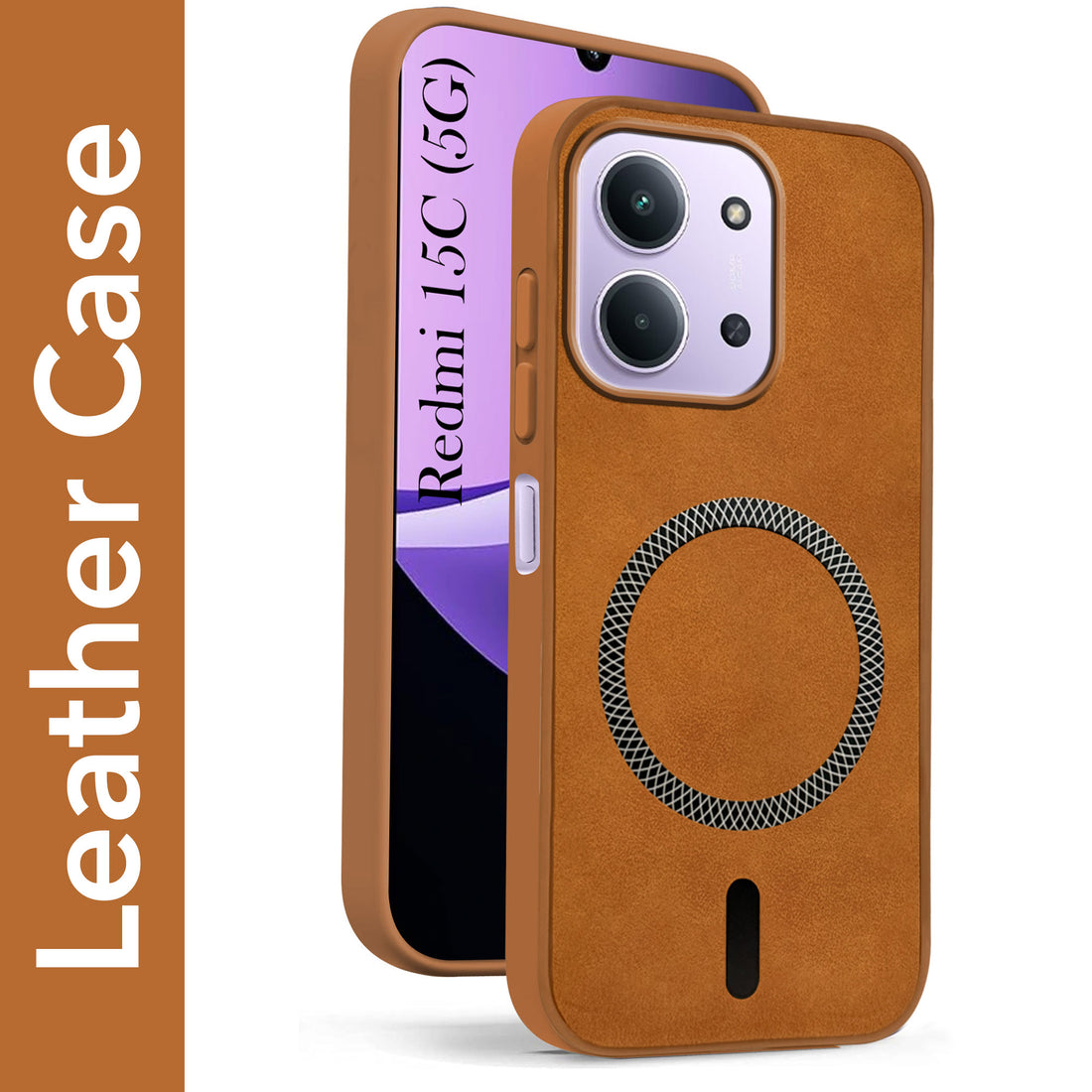 For Redmi 15C Back Cover Case Leather Finish (MagSafe Compatible Wireless Charging | Soft Touch | Camera Bump Protection)