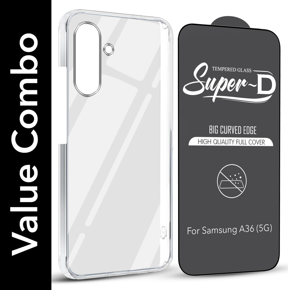 For Samsung Galaxy A36 5G Combo with Back Cover and 9H Tempered Glass (Lifetime Anti-Yellow | Sleek Hard Crystal | Oleophobic Coating Screen Glass)