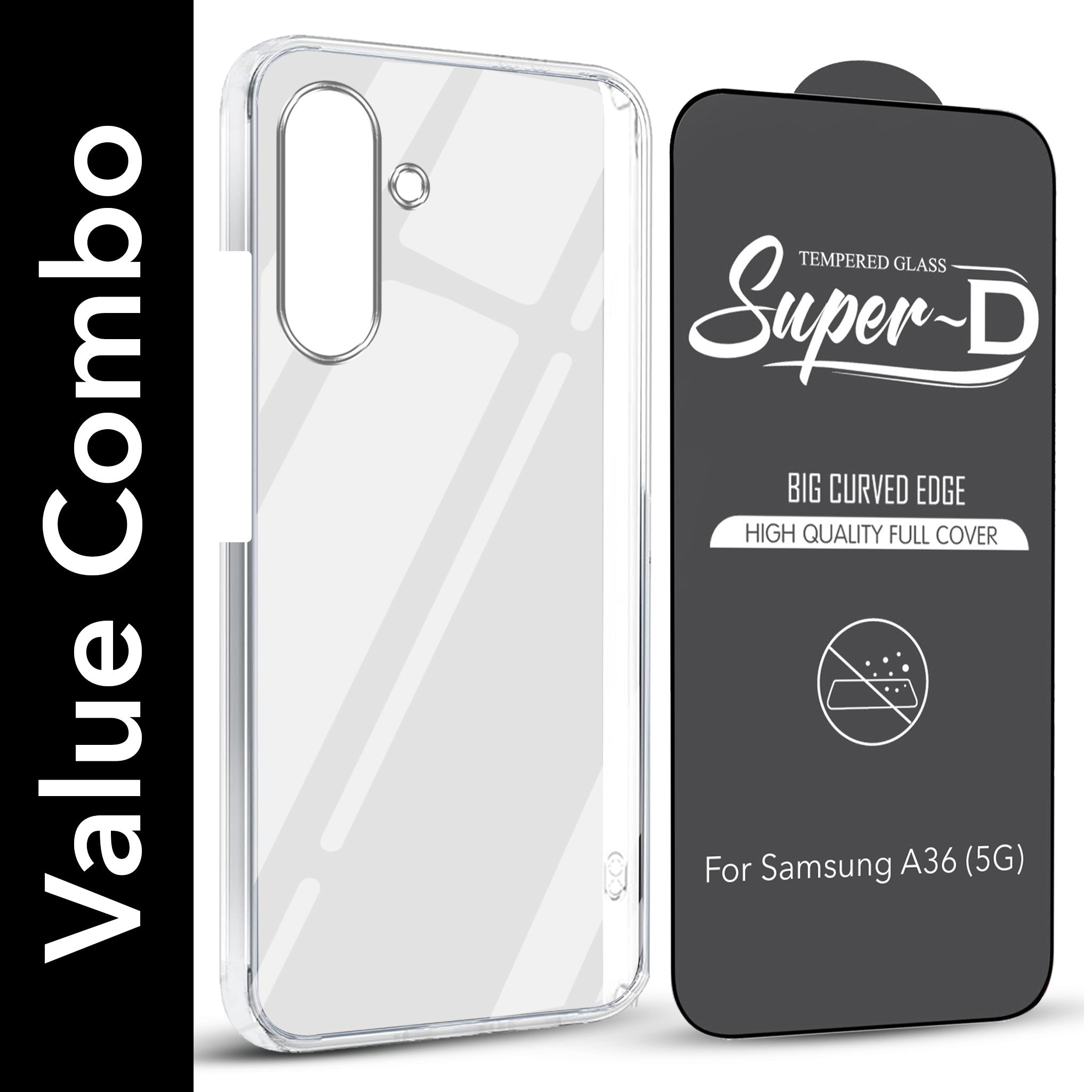 For Samsung Galaxy A36 5G Combo with Back Cover and 9H Tempered Glass (Lifetime Anti-Yellow | Sleek Hard Crystal | Oleophobic Coating Screen Glass)