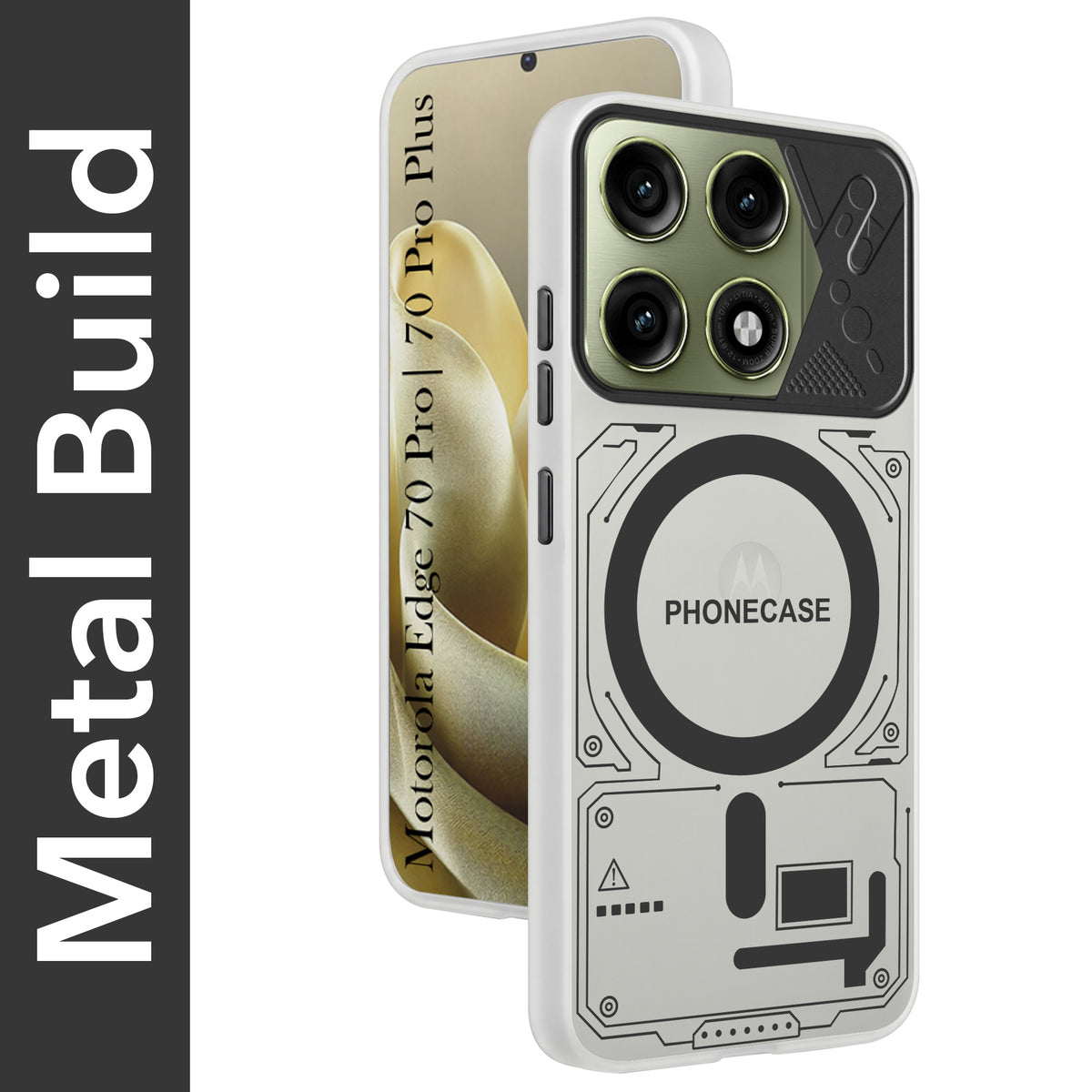 For Motorola Edge 70 Pro | Edge 70 Pro Plus Metallic Back Cover Case (Metallic Camera Protection & Buttons | Translucent Milky Shade | Hard Polycarbonate)