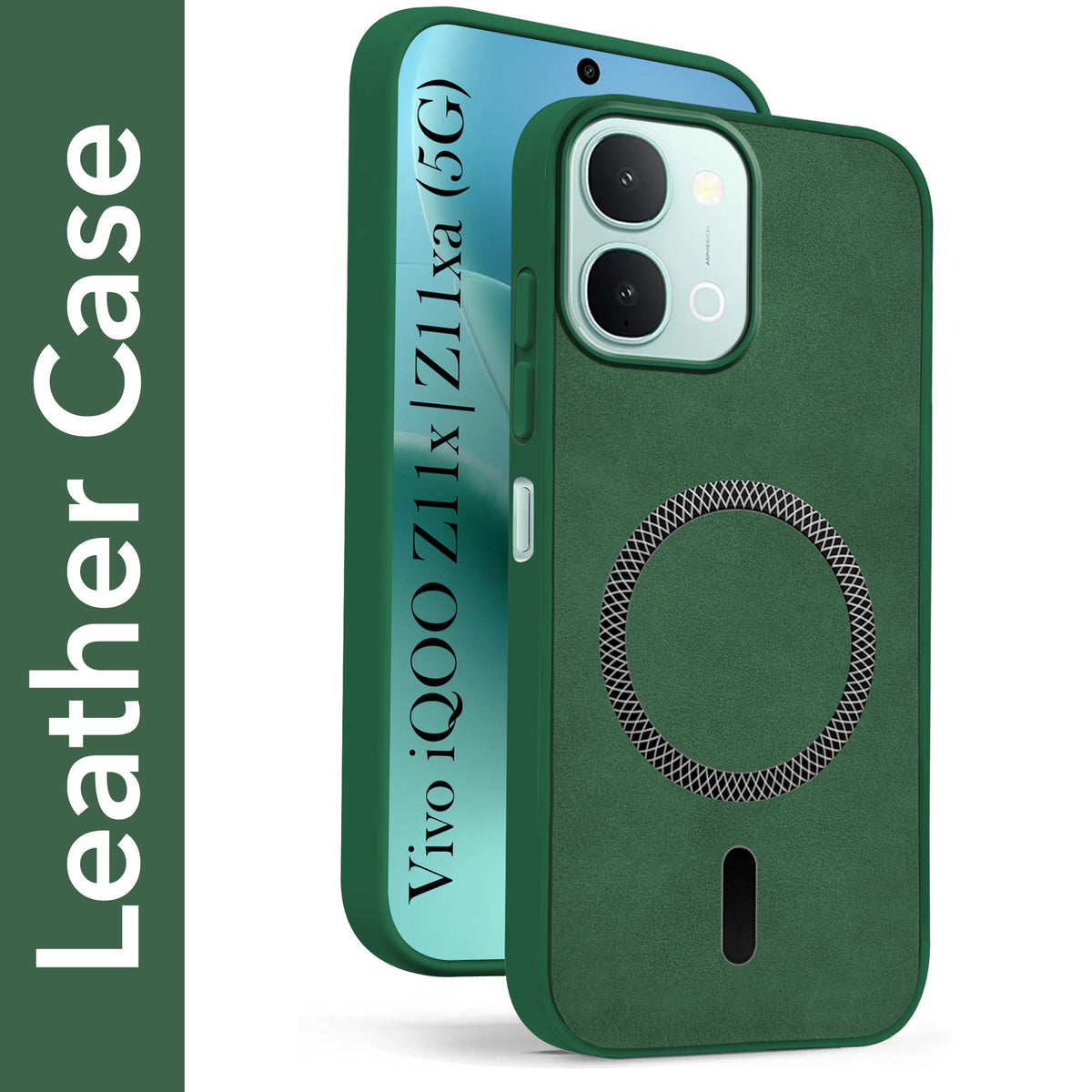 For iQOO Z11x | iQOO Z11xa Back Cover Case Leather Finish (MagSafe Compatible Wireless Charging | Soft Touch | Camera Bump Protection)