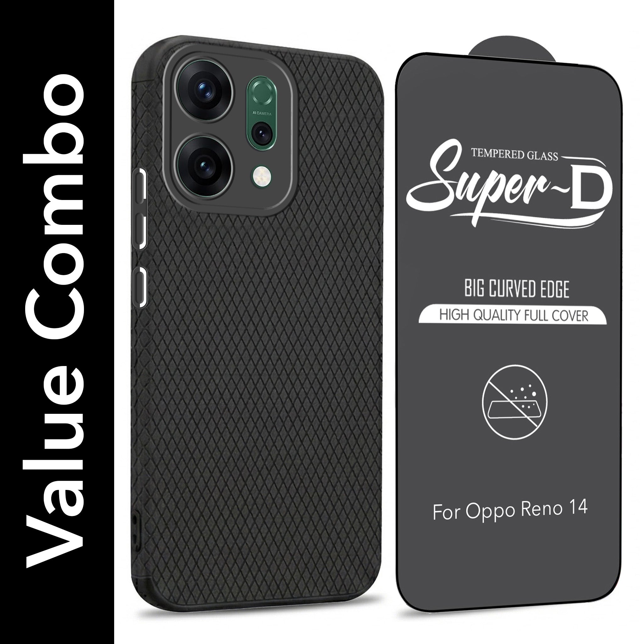 For Oppo Reno14 5G | Oppo Reno 14 5G Combo with Back Cover and 9H Tempered Glass (Liquid Silicone | Camera Protection | Oleophobic Coating Screen Glass)