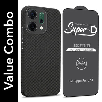 For Oppo Reno14 5G | Oppo Reno 14 5G Combo with Back Cover and 9H Tempered Glass (Liquid Silicone | Camera Protection | Oleophobic Coating Screen Glass)