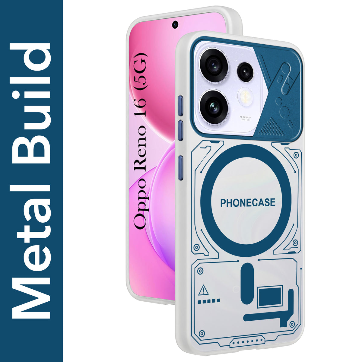 For Oppo Reno 16 Metallic Back Cover Case (Metallic Camera Protection & Buttons | Translucent Milky Shade | Hard Polycarbonate)