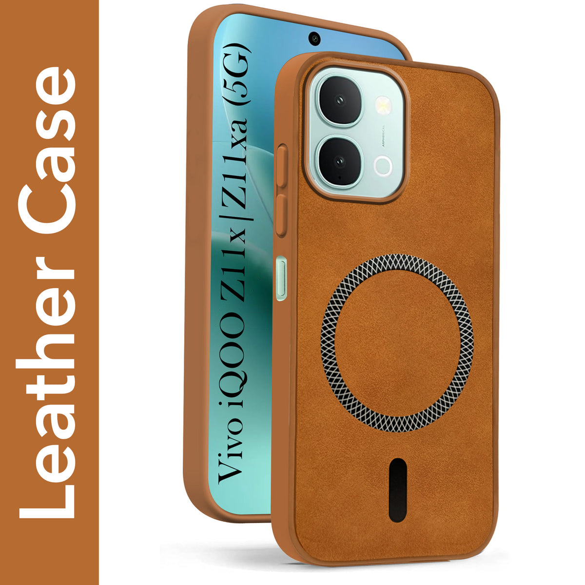 For iQOO Z11x | iQOO Z11xa Back Cover Case Leather Finish (MagSafe Compatible Wireless Charging | Soft Touch | Camera Bump Protection)