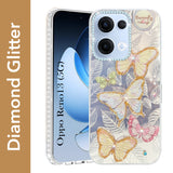 For Oppo Reno13 | Oppo Reno 13 Back Cover Case (Luxury Floral Glitter Cute Butterfly | Diamond Studded Camera Bump | Girls & Women Design)