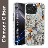 For Apple iPhone 16 Pro Max Back Cover Case (Luxury Floral Glitter Cute Butterfly | Diamond Studded Camera Bump | Girls & Women Design)