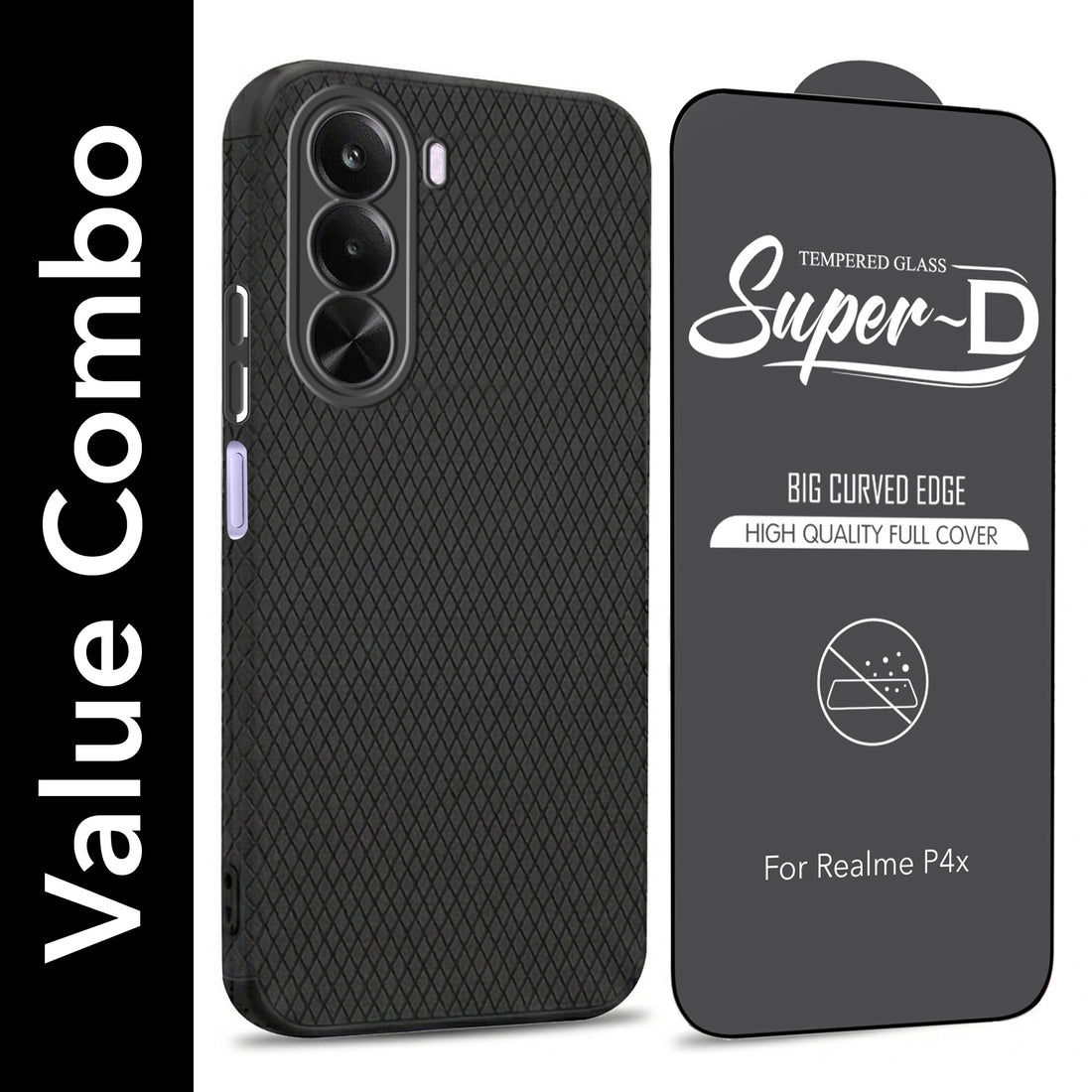 For Realme P4x Combo with Back Cover and 9H Tempered Glass (Liquid Silicone | Camera Protection | Oleophobic Coating Screen Glass)