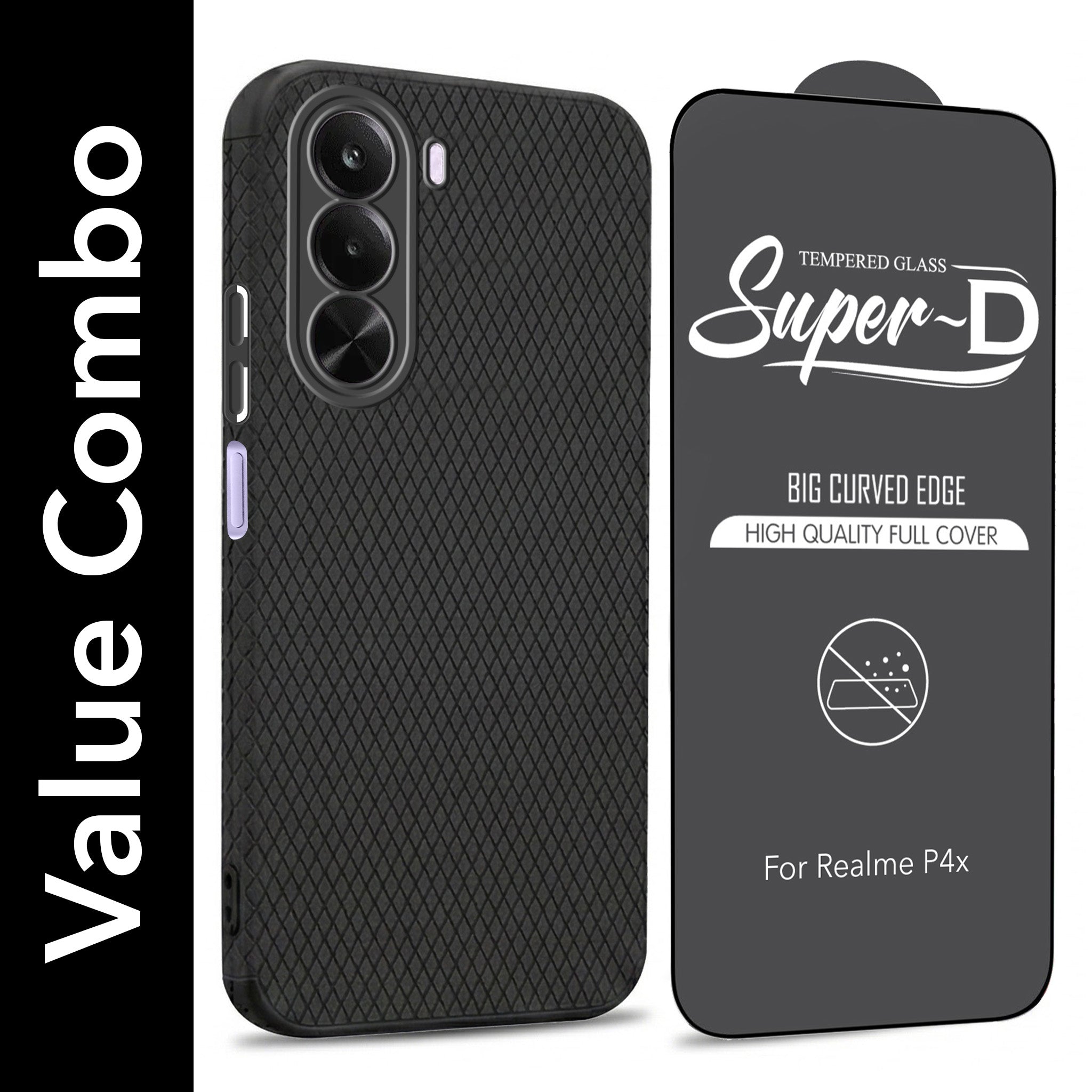 For Realme P4x Combo with Back Cover and 9H Tempered Glass (Liquid Silicone | Camera Protection | Oleophobic Coating Screen Glass)
