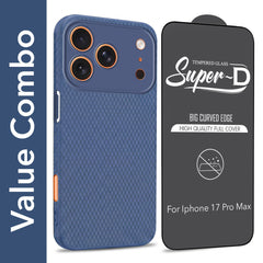 For Apple iPhone 17 Pro Max Combo with Back Cover and 9H Tempered Glass (Liquid Silicone | Camera Protection | Oleophobic Coating Screen Glass)