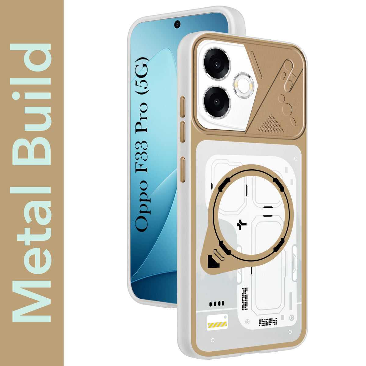 For Oppo F33 Pro 5G Metallic Back Cover Case (Metallic Camera Protection & Buttons | Translucent Milky Shade | Hard Polycarbonate)