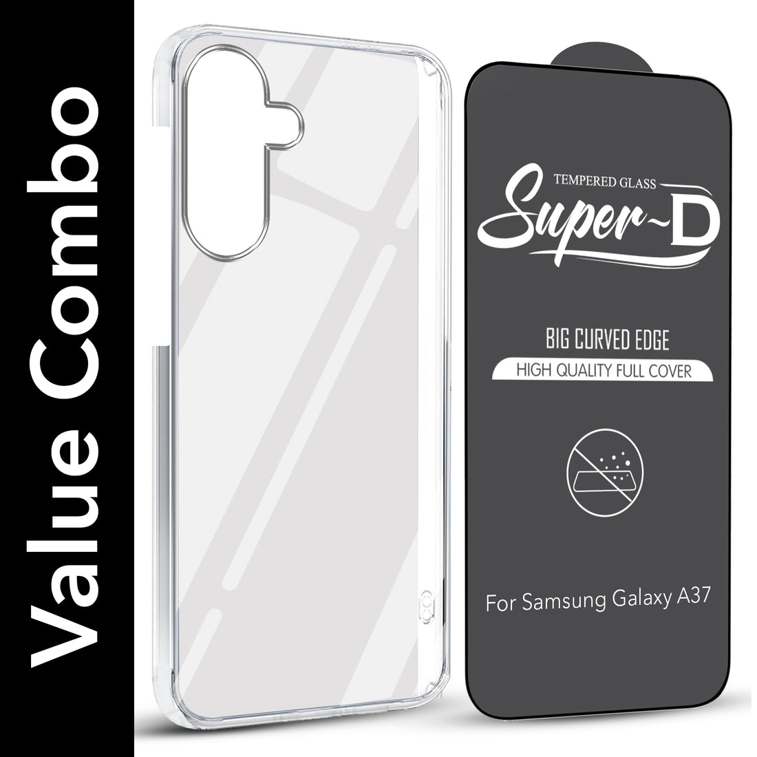 For Samsung Galaxy A37 5G Combo with Back Cover and 9H Tempered Glass (Lifetime Anti-Yellow | Sleek Hard Crystal | Oleophobic Coating Screen Glass)