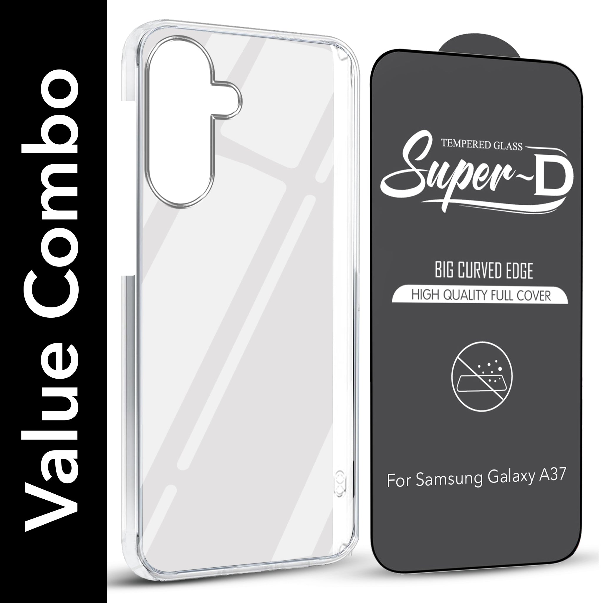 For Samsung Galaxy A37 5G Combo with Back Cover and 9H Tempered Glass (Lifetime Anti-Yellow | Sleek Hard Crystal | Oleophobic Coating Screen Glass)