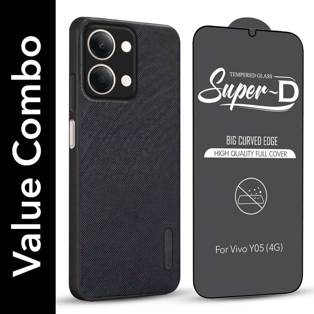 For Vivo Y05 4G Combo (Textured Grip Design | Micro-Fiber Cloth Inside | Oleophobic Coating Screen Glass)