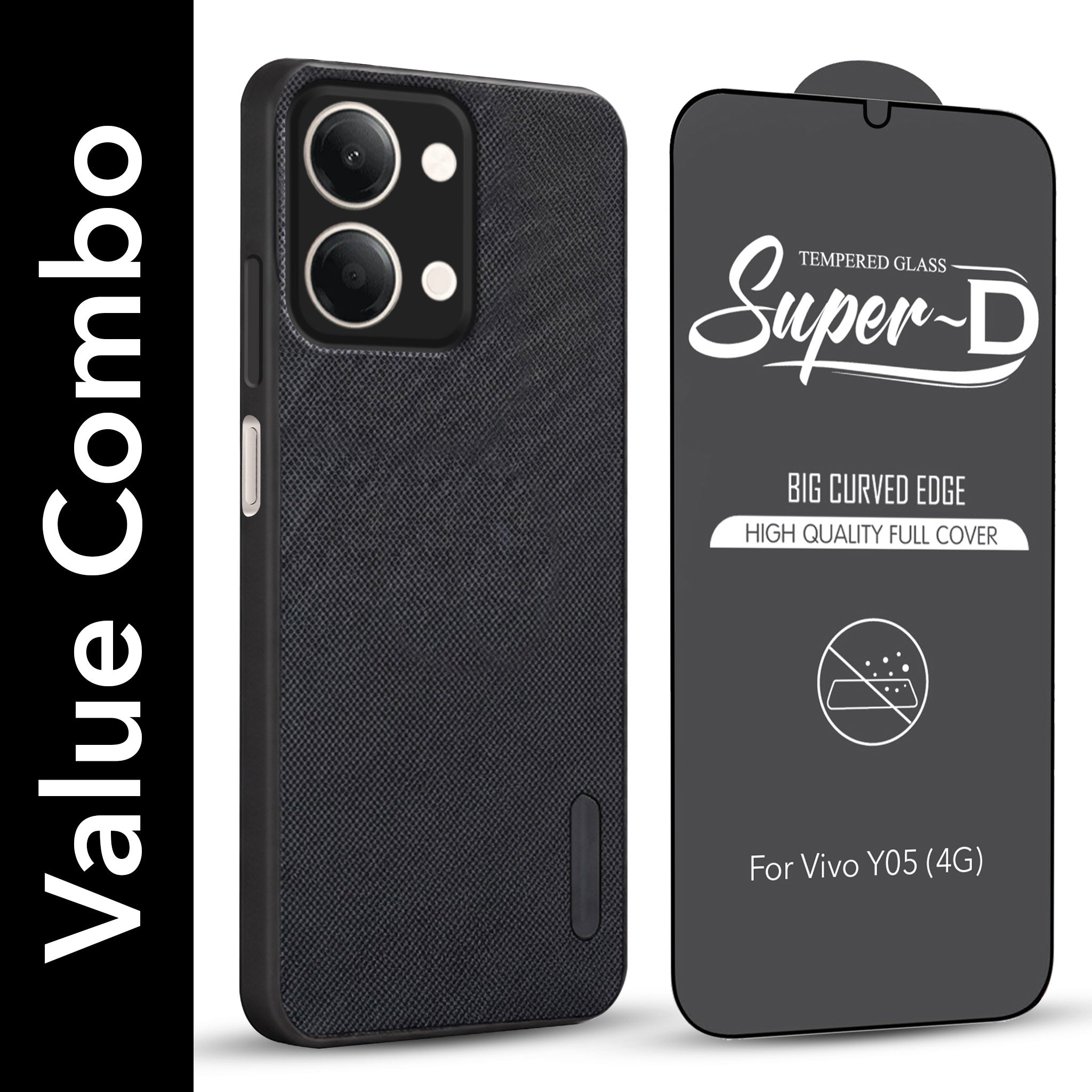 For Vivo Y05 4G Combo (Textured Grip Design | Micro-Fiber Cloth Inside | Oleophobic Coating Screen Glass)