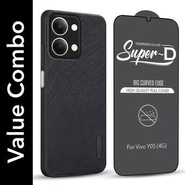 For Vivo Y05 4G Combo (Textured Grip Design | Micro-Fiber Cloth Inside | Oleophobic Coating Screen Glass)