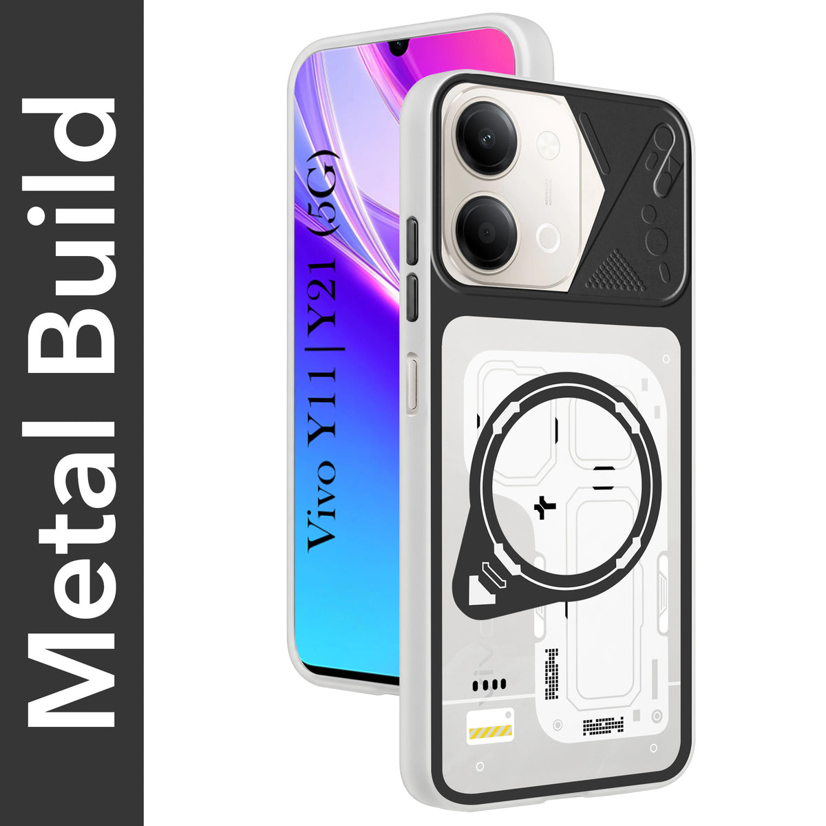 For Vivo Y11 | Vivo Y21 5G Metallic Back Cover Case (Metallic Camera Protection & Buttons | Translucent Milky Shade | Hard Polycarbonate)