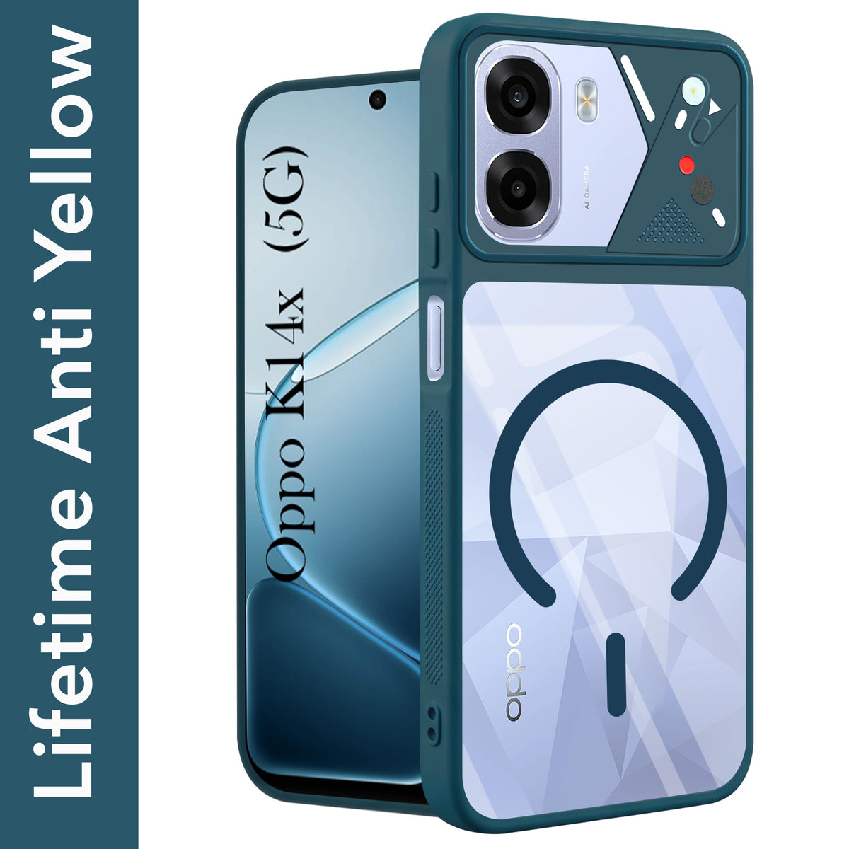For Oppo K14x 5G Back Cover Case Lifetime Anti-Yellow Clear (Camera Protection | Side Grip | Wireless MagSafe Compatible)