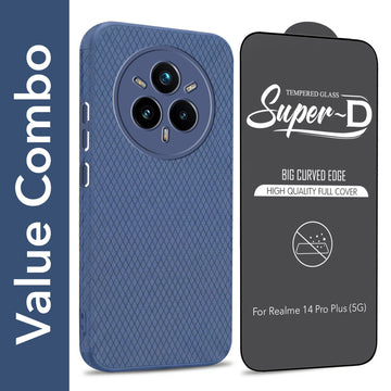 For Realme 14 Pro Plus 5G Combo with Back Cover and 9H Tempered Glass (Liquid Silicone | Camera Protection | Oleophobic Coating Screen Glass)