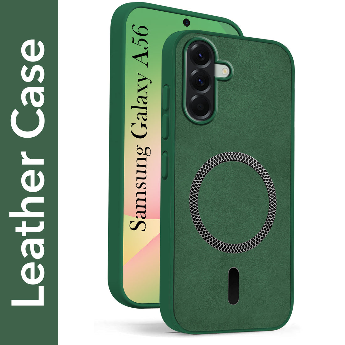 For Samsung Galaxy A56 Back Cover Case Leather Finish (MagSafe Compatible Wireless Charging | Soft Touch | Camera Bump Protection)