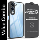 For Vivo iQOO Z10 Lite Combo with Back Cover and 9H Tempered Glass (Lifetime Anti-Yellow | Crystal Clear Shockproof | Oleophobic Coating Screen Glass)