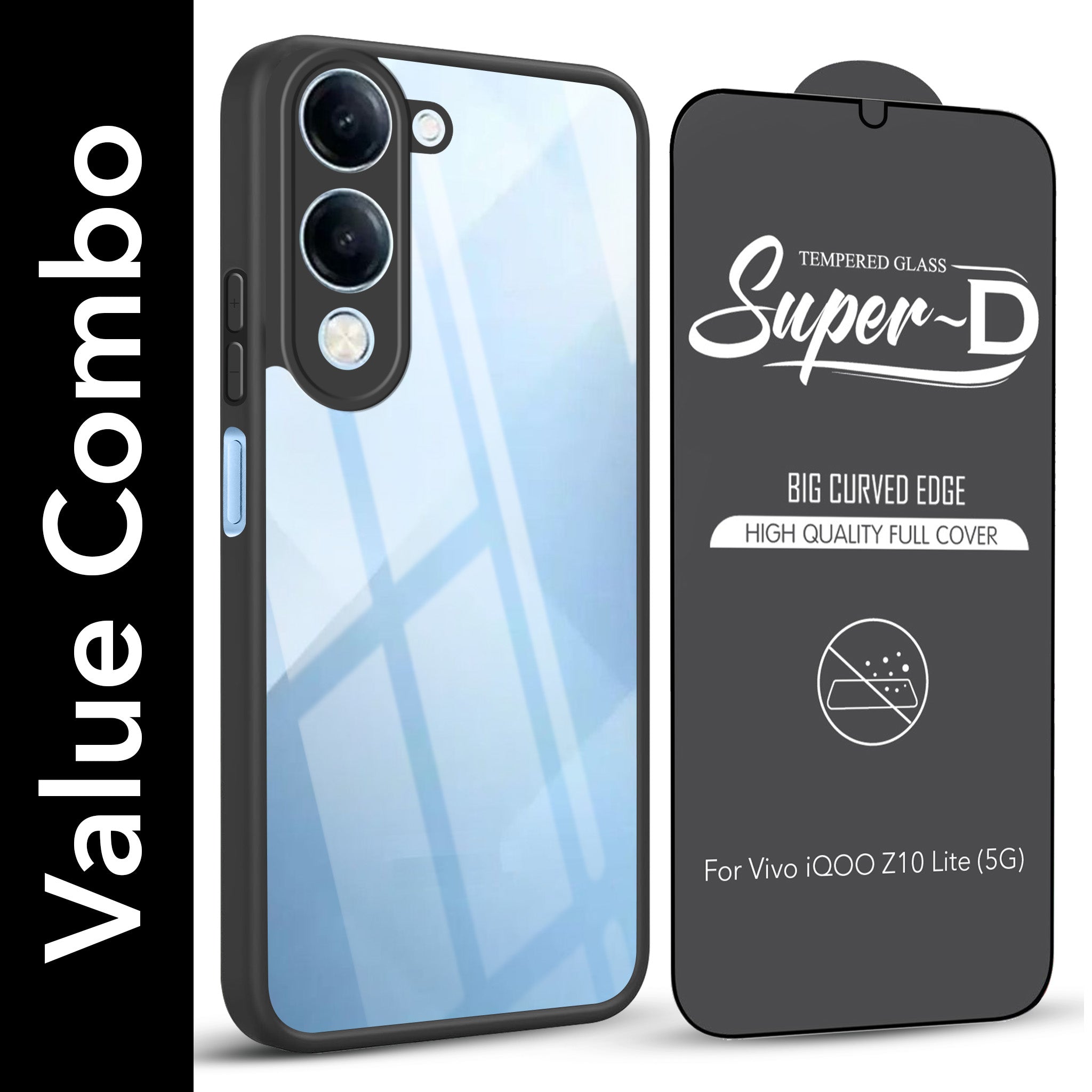For Vivo iQOO Z10 Lite Combo with Back Cover and 9H Tempered Glass (Lifetime Anti-Yellow | Crystal Clear Shockproof | Oleophobic Coating Screen Glass)