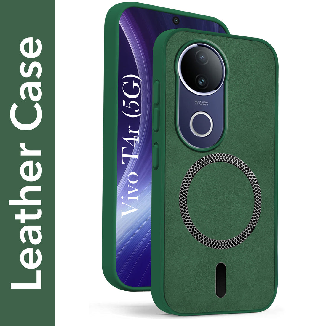 For Vivo T4R Back Cover Case Leather Finish (MagSafe Compatible Wireless Charging | Soft Touch | Camera Bump Protection)