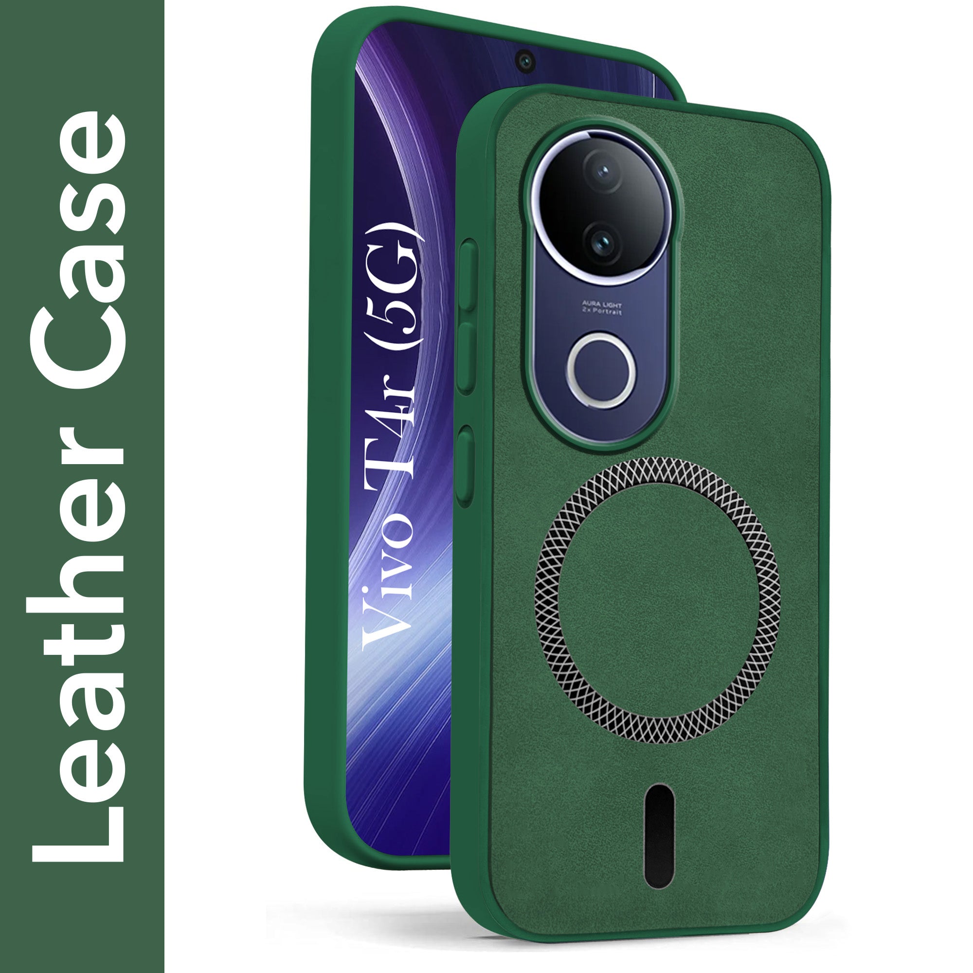 For Vivo T4R Back Cover Case Leather Finish (MagSafe Compatible Wireless Charging | Soft Touch | Camera Bump Protection)