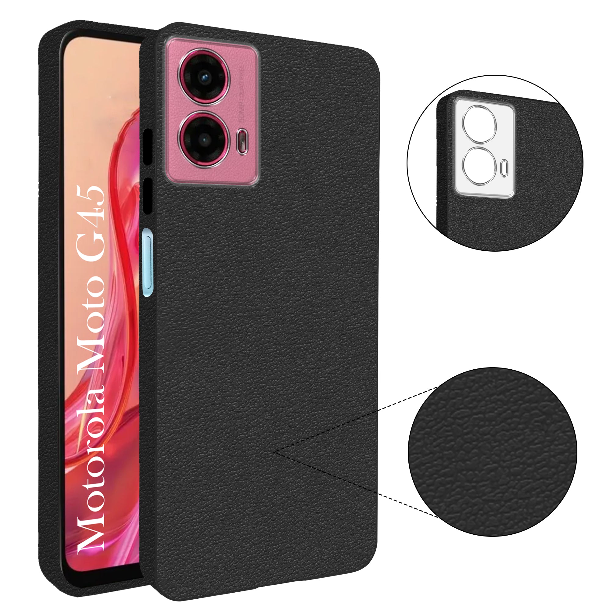 For Motorola Moto G45 Back Cover Case (Glass Like Camera Protection | Leather Feel | Minimalist Professional Grip)