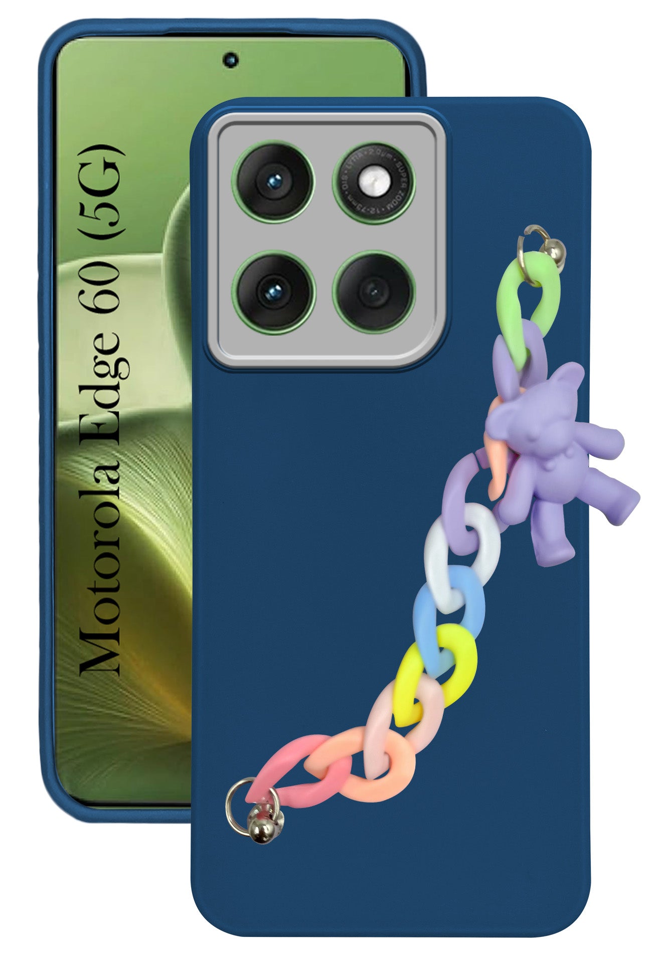 For Motorola Moto Edge 60 Back Cover Case (Wrist Hanging Chain | Teddy Bracelet Charms | Dual Color Matte Finish | Full Camera Protection | Sleek and Professional)